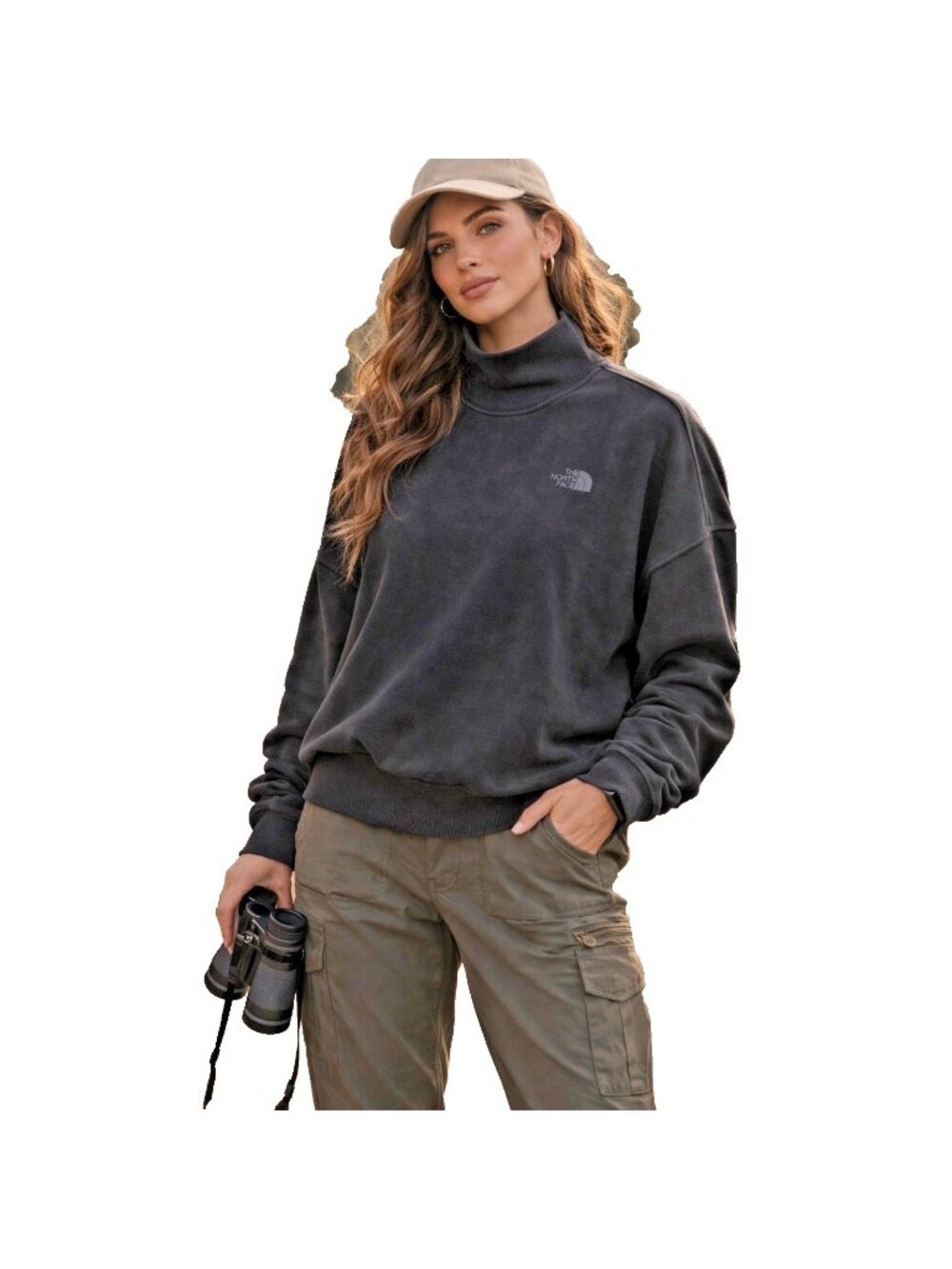 The North Face Womens Mock Neck Sweatshirt Black Fleece Pullover Logo Medium
